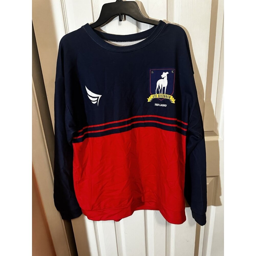 UNISEX XL TED LASSO A.F.C. RICHMOND CREST CREW NECK SWEATSHIRT Blue & Red XL